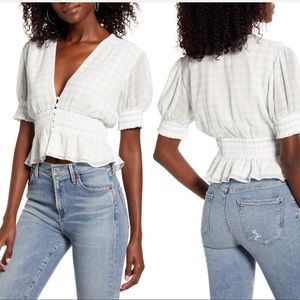 NWOT Wayf Norah Smocked Waist Top